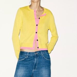 Zara Yellow and Pink Women's Cardigan